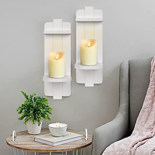Rustic Wood Wall Sconces Set Of 2 - Farmhouse Floating Candle Holders For Home Decor, White Wall Shelf For Living Room, Dining Room, Bedroom, Bathroom #TOP5
