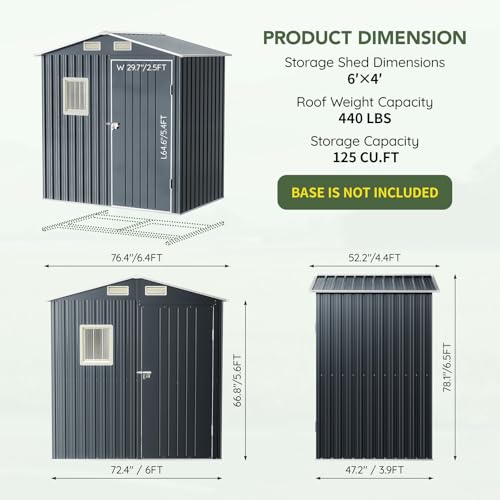 Image of Update Version 6x4 FT Outdoor Metal Storage Shed, Single Door, 1 Clear Window, Tool Shed for Garden, Patio, Backyard Nightblue