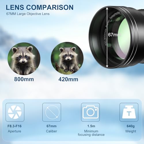 420-800mm f/8.3 Telephoto Lens Zoom SLR Camera Lens for Canon EOS Rebel SL3 SL2 1300D 1200D 1100D 1000D 1D Mark II/III/IV 1DX Mark II/III 1Ds MarkIl/III 5D Mark Il/III 5DS R 6D MarkIl 7D Mark Il by Desiontal - Image 4