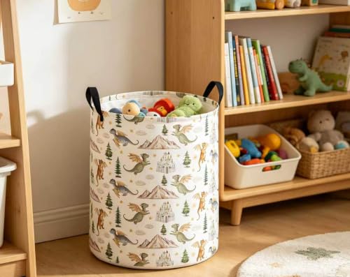 Image of Baby Laundry Hamper Basket Baby Hamper for Nursery Boy and Girl Cute Storage Bin Organizer Boho Room Decor(Castle Dinosaur)