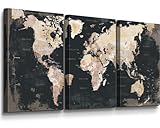 Office Wall Art for Living Room Bedroom Wall Decor Framed World Maps Black White Brown Pictures for Wall Decorations Vintage Decor