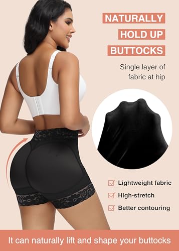 Image of SHAPSHE Butt Lifter Shapewear Shorts for Women, High-Waist Tummy Control | 4 Flexible Waist Stays | Silicone Waist & Leg Grips | Contoured Back Seams | Mesh Thigh Panels | Lace-Trimmed Leg Hem