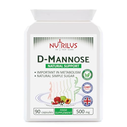 Nutrilus D-Mannose 90 Capsules 500mg - 1000mg per Serving - Pure Extract - Vegan - not Tablets - Urinary Tract - Bladder Infections - UTI