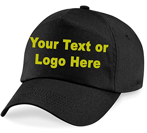 WM SPORTS Personalised Baseball caps Customised Adults Unisex Printed Caps Hats with Text/Name or Logo (Black Cap)