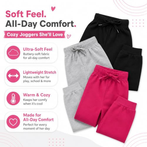 Image of BTween Kids Girls Fashion Stretch Waist Ultra Soft Jogger Pants Set 3 Pack Bundle