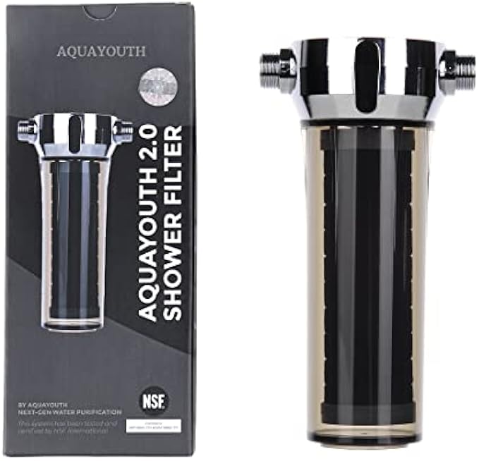 AQUAYOUTH 2.0 Carbon Shower Head Filter | Removes Chlorine, Heavy Metals and More | Great for Dry Skin, Dry Hair and More | NSF Certified (2.0 Carbon Filtration System)