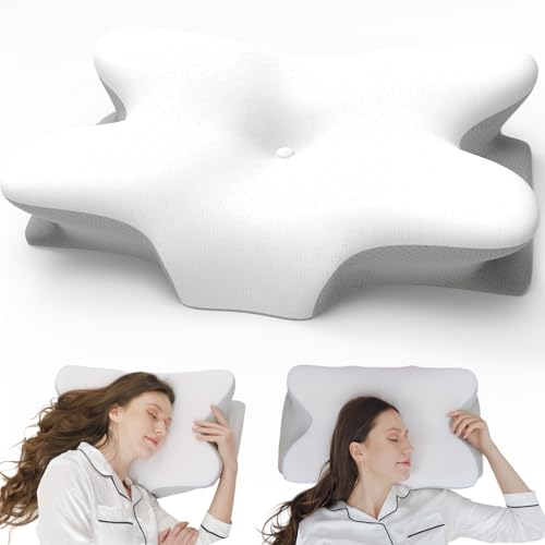 RUMMY Almohada Cervical de Espuma viscoelástica ergonómica para el Cuello, Funda de Almohada extraíble y Lavable, para Dormir ortopédico, Dolor de Cuello y estómago (55 x 35 x 13 cm)