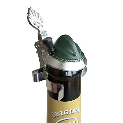 Preisvergleich Produktbild Geschenkbox Bierflaschen Zinndeckel Jägerhut Gamsbart-Hut Mückenschutz Mückenabwehr, mit Feder-Stahlklammer, passt auf schmale Bierflaschen
