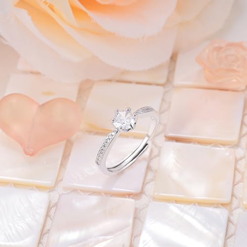 Sterling Silver Engagement Rings for Her Women Hypoallergenic Cubic Zirconia Adjustable Friendship Promise Rings for Wife4
