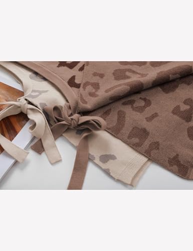 Image of Yeokou Women Leopard Print Sweater Vest Side Tie Knit Tank Tops Sleeveless Crew Neck Casual Fall Outfits(Camel-L)