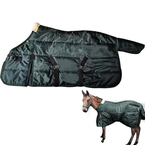 Image of La La Pet Waterproof Warm-Keep Horse Turnout Blanket Adjustable and Breathable Clothes for Horse Mini Pony Ripstop Medium Weight 220g Poly Fill for Winter Green 43Inches