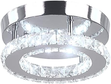 HOPGGIE 7.9 Inch Modern Crystal Ceiling Light Fixtures LED Mini Crystal Chandelier Flush Mount Ceiling Lamp for Bathroom, Kitchen, Bedroom, Hallway,Staircase (Cool White)