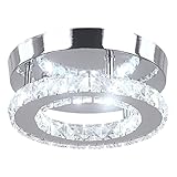 HOPGGIE Modern Crystal Chandelier LED Flush Mount Pendant Lighting Mini Ceiling Light Fixture for Bathroom Bedroom Hallway Staircase Bar Kitchen (Cold White)