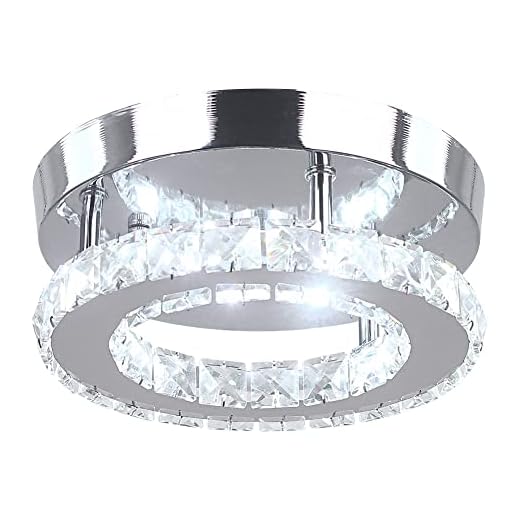 HOPGGIE Modern Crystal Chandelier LED Flush Mount Pendant Lighting Mini Ceiling Light Fixture for Bathroom Bedroom Hallway Staircase Bar Kitchen (Cold White)