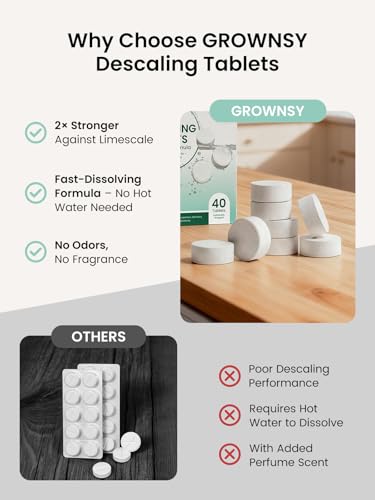 GROWNSY Descaling Tablets for Bottle Warmer & Sterilizer, Daily Essential Descaler, Cleaner for Baby Food Makers, Deep Limescale & Odor Removal, Performance Care, 40 Count (1-Year Supply)