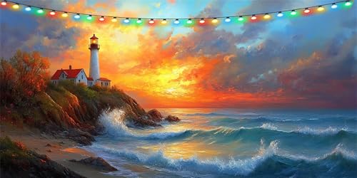 Diamond Painting Paysage Phare pour Décoration Chambre Adulte et Activité Créative en Famille