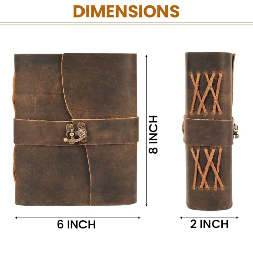 Image of LEATHER VILLAGE Leather Journal for Women & Men - Vintage Leather Bound Journal with Lock - Book of Shadows, Writing & Travel Journal - 200 Pages Handmade Deckle Edge Paper - 8 inchx6 inch, Distressed Brown