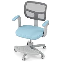 GYMAX Kids Desk Chair (Blue, 57x55x80-91cm, with Footrest)