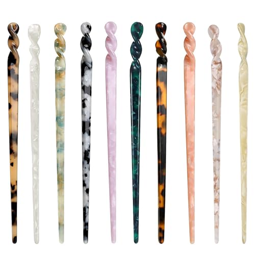 10Pcs Acetate Hair Sticks, BetterJonny Vintage Leopard Print Hairpin 17.5cm Hair Chopsticks Tortoise Shell Hair Styling Accessories Chinese Hair Sticks for Women Girls