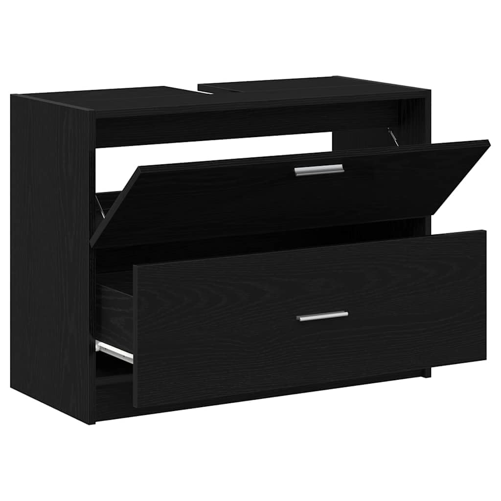 Mueble bajo lavabo para cuarto de baño, 78 x 37 x 59 cm, roble negro, diseño moderno, robusto de madera con cajón y puerta, para inodoro de invitados y baños pequeños