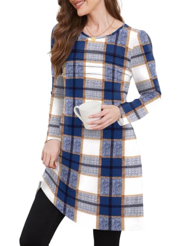 Image of OFEEFAN Womens Long Sleeve Tunic Dress Fall Fashion Sweater Dress with Pockets Pleated Front Casual Winter