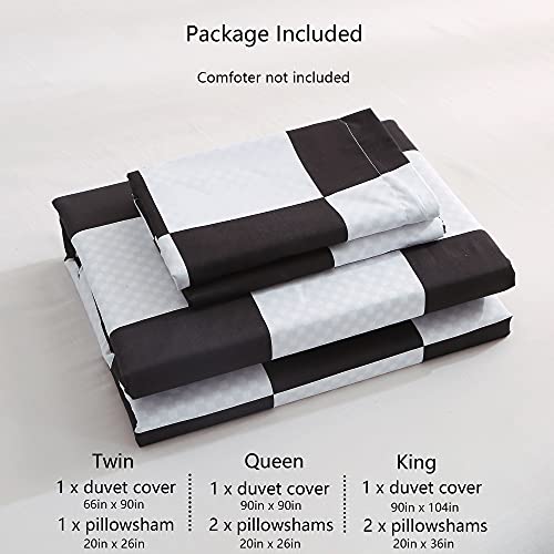 Nokolulu Queen Size Duvet Cover Set - Black And White Buffalo Check Comforter Cover With 2 Pillow Shams - Soft Lightweight Washed Microfiber - Luxury Vintage Checkered Grid Bedding With Zipper & Ties #TOP5