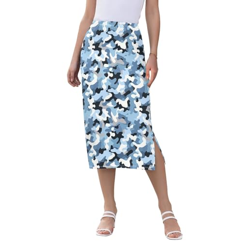 Women's Trendy Stretch Midi Slip Skirt Work Skirt with Slit