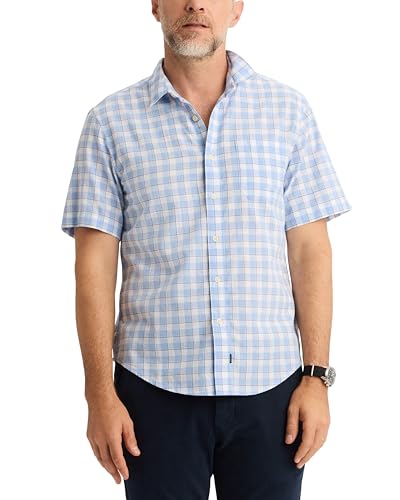 Dockers Men's Dockers Men's Regular Fit Short Sleeve Ultimate Shirt, Vista Blue Plaid, Medium