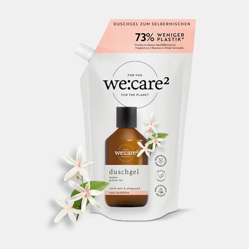 we:care² Duschgel Nachfüllbeutel 500ml Jasmin/Grüner Tee - Nachhaltiger & veganer Duschgel Nachfüllpack ohne Silikone, Parabene & Mikroplastik - Flüssigseife Nachfüller - Refill