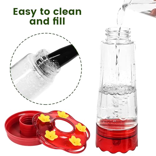 Image of 2 Pack Plastic Hummingbird Feeders for Outdoors Hanging Ant and Bee Proof,15 Ounces Red Hummingbird Feeder with 5 Feeding Ports and Perches, Built-in Ant Moat, Outside Garden Decor (Plastic, 2)