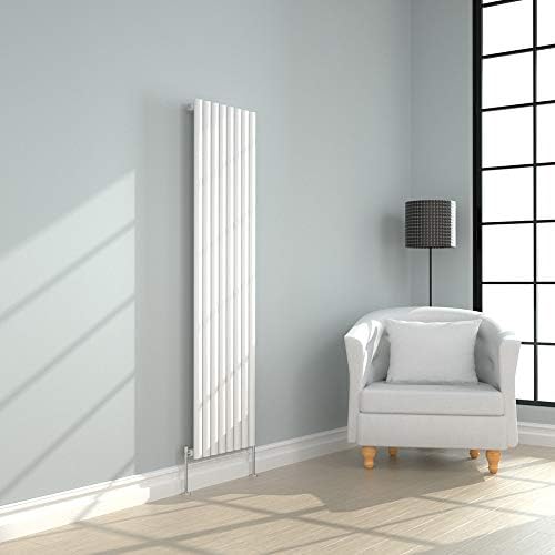 NRG Vertical Designer Gloss White Double Panel Oval Column Radiator 1800x472mm Bathroom Central Heating
