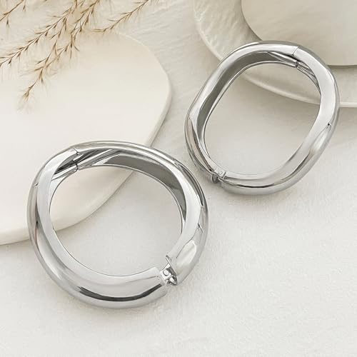 Image of Salircon Gold Bangle Bracelets for Women Gold Wide Chunky Bracelets Trendy Hinged Cuff Open Chunky Bracelet Irregular Jewelry