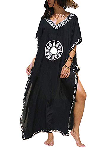 FreestyleMo - Vestido de verano para mujer con estampado étnico Negro Negro-1. Talla única