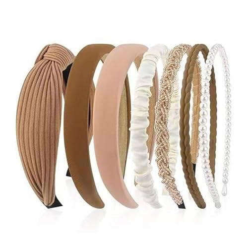 7 Stück Haarreifen Set Damen, Perlen Stirnbänder Rutschfeste Haarbänder, Gepolsterte Haarschmuck für Frauen und Mädchen, Vielseitige Stirnbänder für Alltag und Styling, Perlen Haarreifen Set