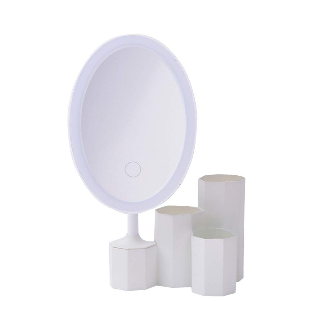 FLYIODFCXV Cosmetic mirror, LED Cosmetic Mirror with Storage Base Organizer 180° Rotation Brightness Adjustable Beauty Makeup Tabletop