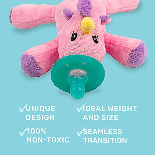 Image of Unicorn Stuffed Animal Detachable Pacifier Holder, Latex-Free Soother with Stuffed Toy, Calming and Easy to Clean Baby Stuff, Newborn Pacifier- BabyLuv