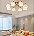 LKJOZCR Nordic Style E27 Flush Mount Ceiling Light Fixture, Retro Striped Glass Lampshade Ceiling Lamp, Natural Rubber Wood Lamp, Body for Bedroom, Living Room Lighting Fixtures(8-Lights)