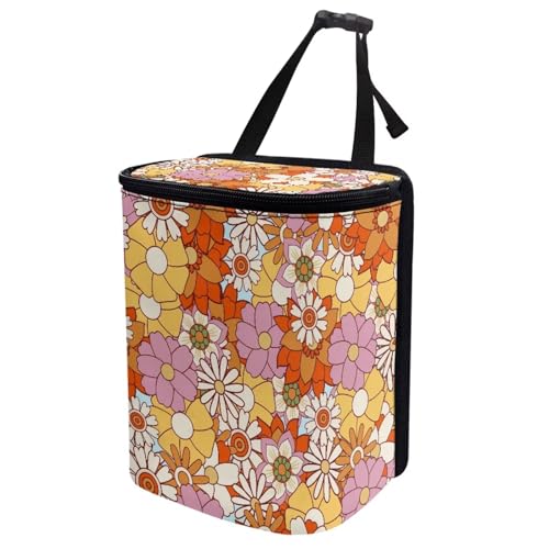 Image of KEIAHUAN Car Garbage Can for Back Seat with Lid Abstract Hippie Flower Reusable Save Space Car Trash Bin Large Capacity Hanging Multipurpose Trash Bag for Automotive Office Home