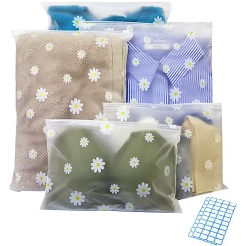 25pieces zipper Daisy pattern sealable bags mixed in 5 sizes for travel bags Newborn luggage storage bags space saving bags Shoe bags Reusable waterproof and dust-proof sealable bags for storing items Cover