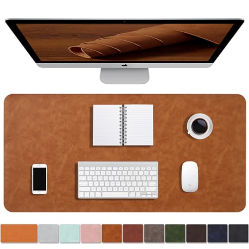 Distressed Leather Desk Mat - Non-Slip PU Leather Desk Pad Protector - Large Waterproof Mouse Pad Computer Keyboard Desk Mat Desk Accessories for Office & Home (Brown, 36"x 17")