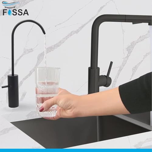 Image of Fossa Opera J Bend RO Tap Kitchen Water Filter Faucet | 100% Lead-Free Drinking Water Faucet | Stainless Steel | 360 Swivel Spout | Brushed Nickel Black Finish | Rust-Free Healthy Water Filter Tap