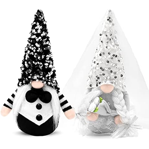 2Pcs Bride & Bridegroom Wedding Dress Gnome Plush Decorations Gifts, Couple Dwarf Doll Elf Scandinavian Ornaments Home Decor Plot Gifts(Bride & Groom) Cover