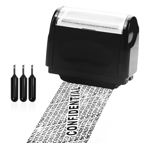 Bloqueador de direcciones de identificación de privacidad con sello de rodillo Data Defender (negro ancho + 3 recambios de tinta)