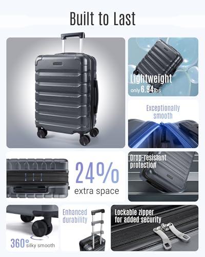 Image of LIGHT FLIGHT Carry On Luggage 22x14x9 Airline Approved, Expandable Carry On Suitcases with Wheels, Lightweight Luggage, Durable Hard Shell 20 Inch Rolling Suit Case for Men Women Travel, Gray