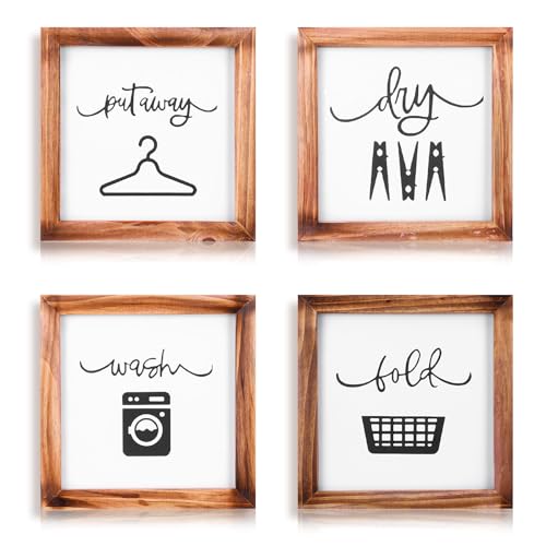HekouJiub Laundry Room Sign Set of 4 Wash Dry Fold