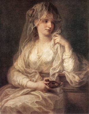Peinture à l'huile portrait de femme vestale Angelica Kauffman toile de 30 x 36 pouces