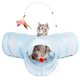 Tempcore 3-Way Collapsible Cat Tube Toys, Indoor Cat Tunnels with Peek Hole Toy Ball, Light Grey