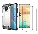 GOGME Funda para Xiaomi Mi 10T Lite 5G Funda + 2 Cristal Templado, Rugged Antigolpes Metal Estuche Protectora, Silicona Delgado PC + TPU Bumper Rubber Caso para Xiaomi Mi 10T Lite 5G, Plata
