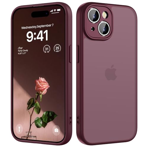 HGH für iPhone 15 Plus Hülle Vollständiger Kameraschutz Stoßfest Kratzfest Anti-Fingerabdruck Transluzente Rückseite Matt Handyhülle für iPhone 15 Plus Case 6 7 Zoll Dunkel Rot