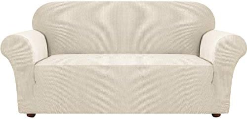 Turquoize Stretch Sofa Slipcover Couch Cover Sofa Covers for 3 Cushion Couch 1 Piece Sofa Slipcover for Living Room with Jacquard Fabric and Elastic Bottom Furniture Protector (Sofa, Biscotti Beige)